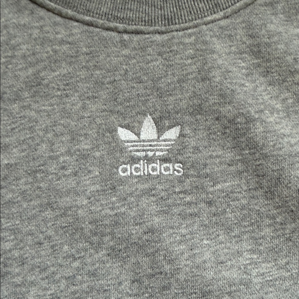 adidas Grey Cropped Trefoil Crewneck Sweatshirt - Picture 2 of 4